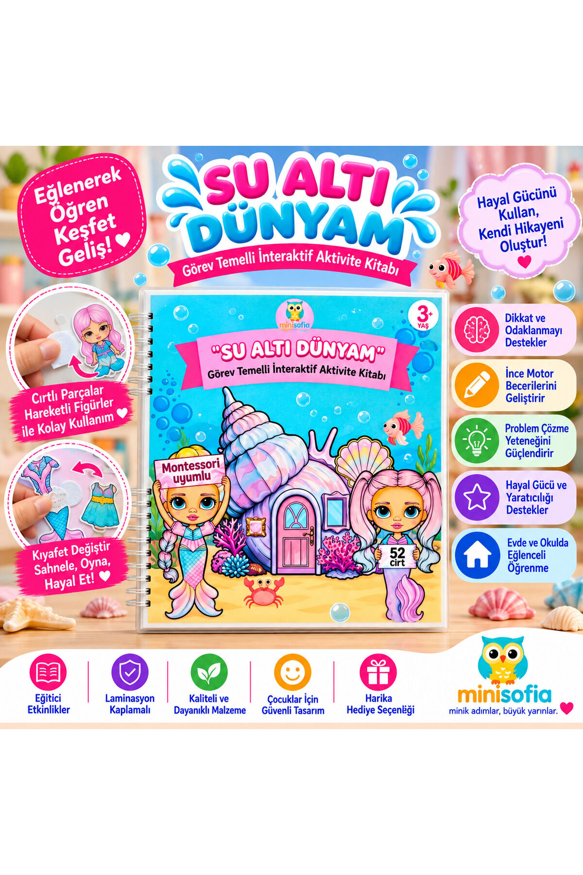 Su Altı Dünyam İnteraktif Montessori Uyumlu Cırt Cırtlı Eğitici Aktivite&Oyun Kitabı