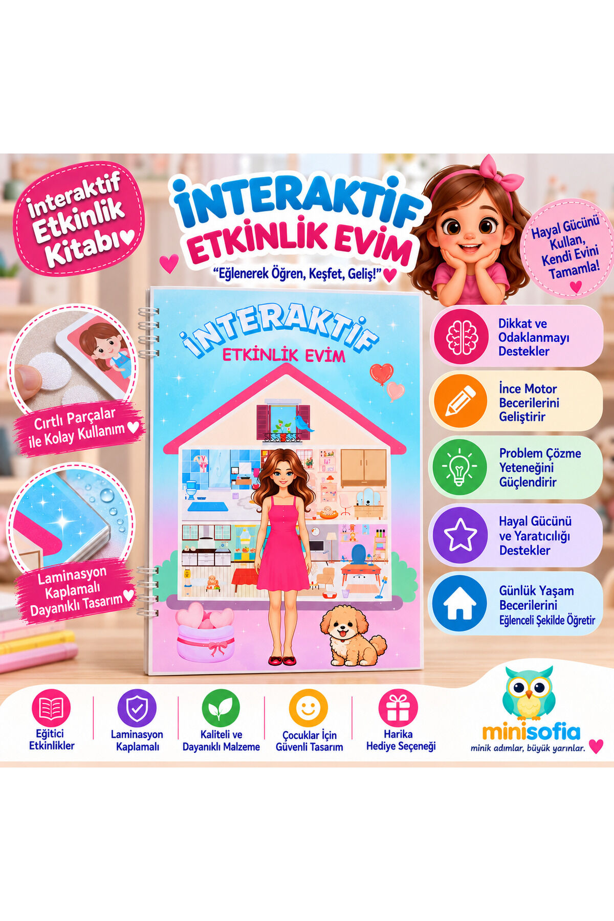 İnteraktif Etkinlik Evim - A4 Büyük Boy Cırt Cırtlı Montessori Aktivite Kitabı
