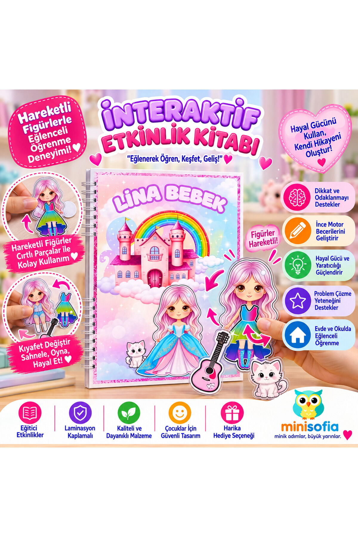 Lina Bebek Cırt Cırtlı İnteraktif Etkinlik Materyali- Eğitici ve Eğlenceli Sessiz Kitap (Quiet Book)