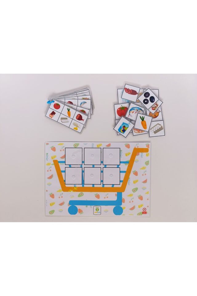 Montessori Cırt Cırtlı Alışveriş Sepeti Eşleştirme ve Hafıza Oyunu
