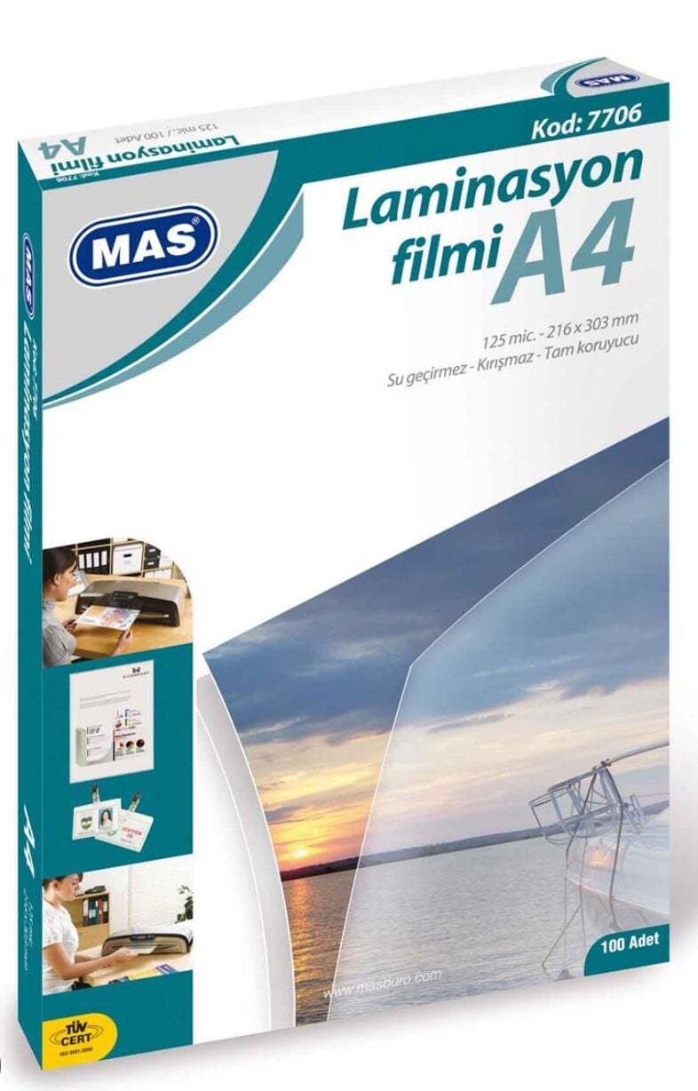 MAS Laminasyon Filmi A4 125 Micron 100lü Paket (7706)